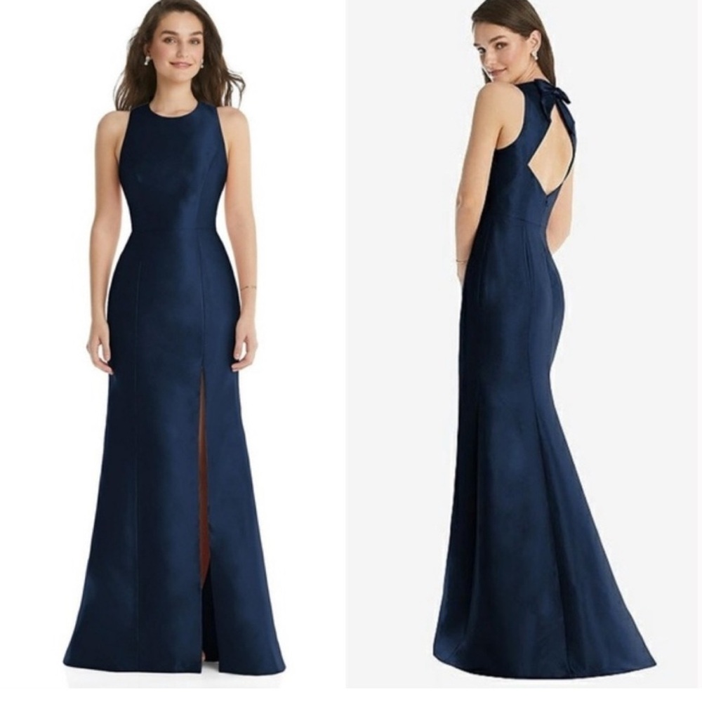 ALFRED SUNG Blue Halter Cut Out Gown